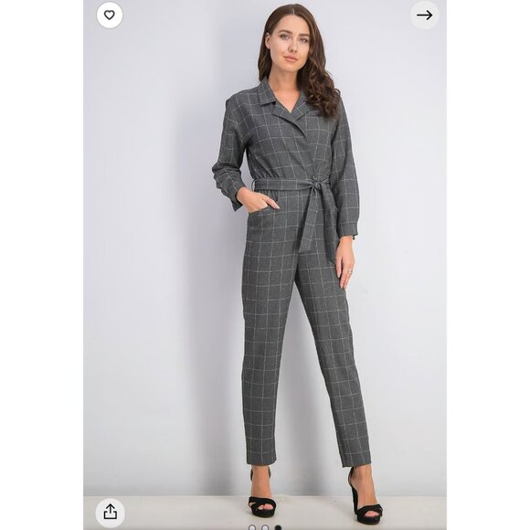 Mango MNG Grey Window Pane Print Jumpsuit L - Picture 1 of 5